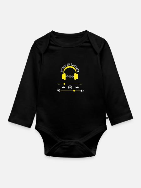 Musik ist Therapie - Baby Bio-Langarm-Body - Schwarz
