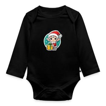 elf christmas elf gift - Organic Longsleeve Baby Bodysuit - black - Front