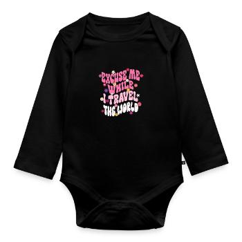 Entschuldigen Sie, während ich die Welt reise Groovy Vintage - Baby Bio-Langarm-Body - Schwarz - Vorne