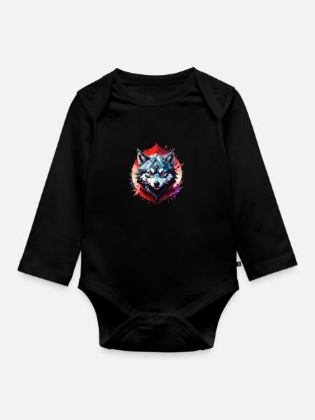 Wolf Tattoo - Baby Bio-Langarm-Body - Schwarz