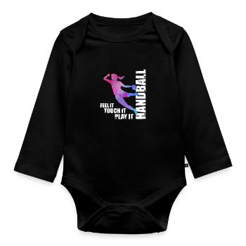 Frauen und Mädchen Handball Geschenkidee - Baby Bio-Langarm-Body - Schwarz - Vorne