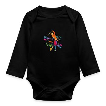 Golfspielerin beim Abschlag - Baby Bio-Langarm-Body - Schwarz - Vorne