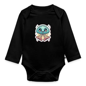 Jellyfish Lover - Organic Longsleeve Baby Bodysuit - black - Front