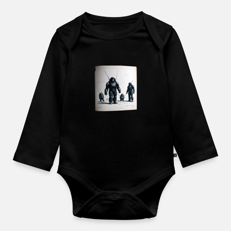 Vintage Robot Comic - Organic Longsleeve Baby Bodysuit - black