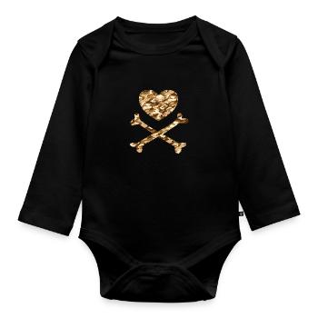 Piratenherz Camo Sand - Baby Bio-Langarm-Body - Schwarz - Vorne