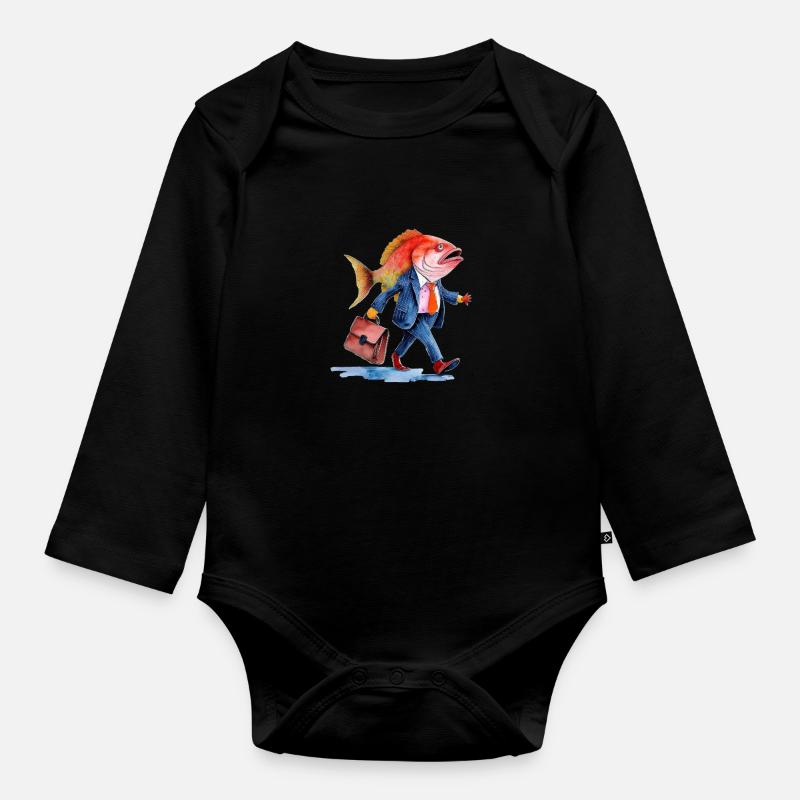 Drôle d’affaires poisson Travail de conception créative - Body Bébé bio manches longues - noir