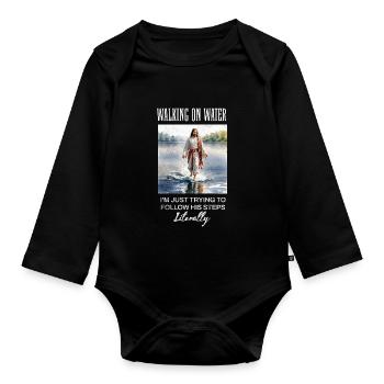 Funny Christian Clothing - Waking On Water, - Organic Longsleeve Baby Bodysuit - black - Front