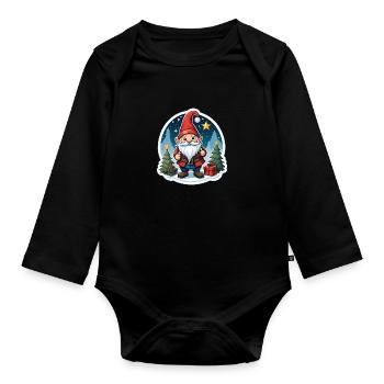 Christmas gnome - Organic Longsleeve Baby Bodysuit - black - Front