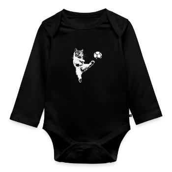 Katze Fußball Fussballer - Baby Bio-Langarm-Body - Schwarz - Vorne