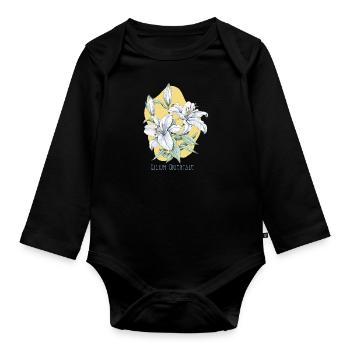 Botanische Zeichnung der orientalischen Lilie - Baby Bio-Langarm-Body - Schwarz - Vorne