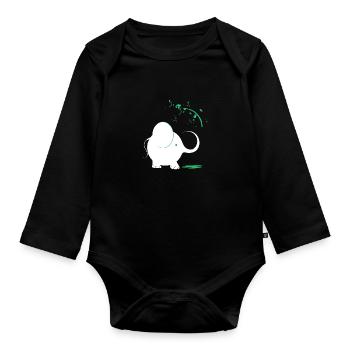 Weißer Elefant mit türkisfarbener Farbe - Baby Bio-Langarm-Body - Schwarz - Vorne