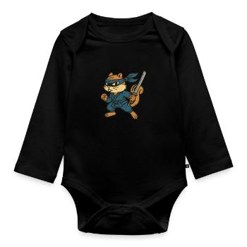 Ninja Chipmunk Verstohlener Waldkrieger - Baby Bio-Langarm-Body - Schwarz - Vorne