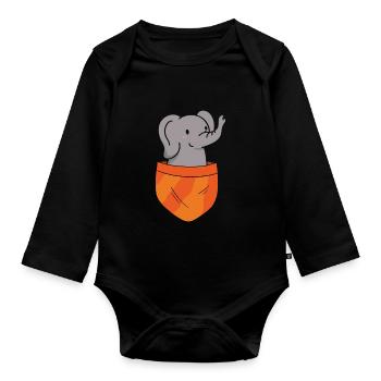 Funny Elephant Elephant Zoo Animal Fun Lover - Organic Longsleeve Baby Bodysuit - black - Front