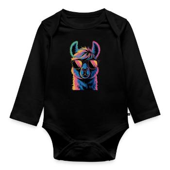 Alpaka Llama - Baby Bio-Langarm-Body - Schwarz - Vorne