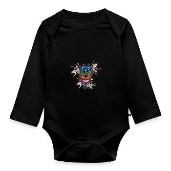 Crâne coloré jour de la mort Dia de los Muertos - Body Bébé bio manches longues - noir - Devant