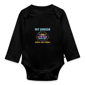 Kita Abgänger Schulanfang Schulkind Dino Einschulu - Baby Bio-Langarm-Body - Schwarz - Vorne
