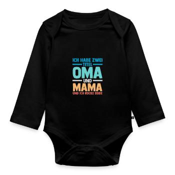 J’ai deux titres : Mamie et Maman - Body Bébé bio manches longues - noir - Devant