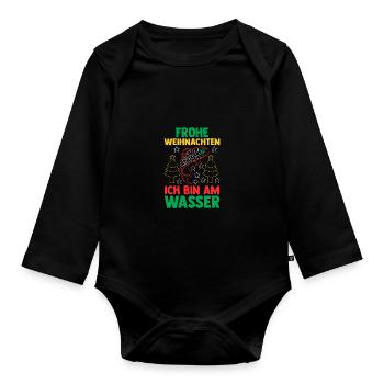 Santa Claus Fishing Christmas Party Christmas - Organic Longsleeve Baby Bodysuit - black - Front
