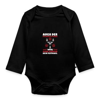 Santa Claus Tractor Christmas Party Farmer Construction - Organic Longsleeve Baby Bodysuit - black - Front