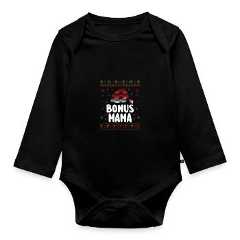 Weihnachten Weihnachtsmann Bonusmama - Baby Bio-Langarm-Body - Schwarz - Vorne