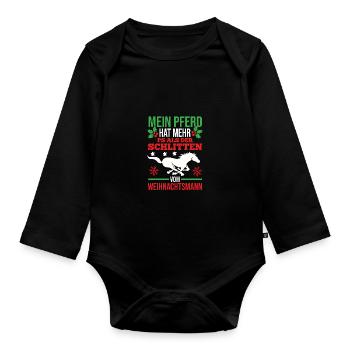 Père Noël Noël équitation cavalier chevaux - Body Bébé bio manches longues - noir - Devant