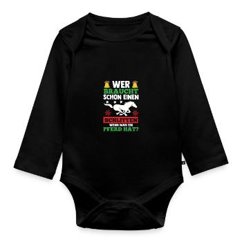 Père Noël Noël équitation cavalier chevaux - Body Bébé bio manches longues - noir - Devant