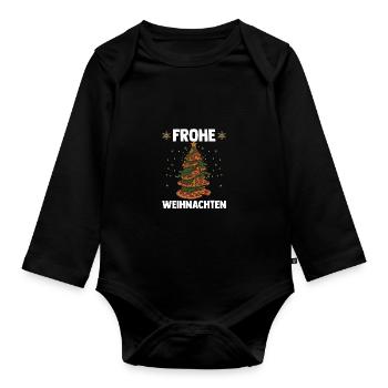 Merry Christmas Pizza Christmas Tree - Organic Longsleeve Baby Bodysuit - black - Front