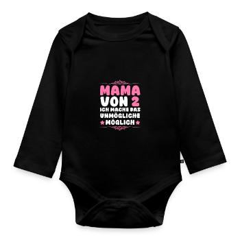 Mom of 2 children - Organic Longsleeve Baby Bodysuit - black - Front