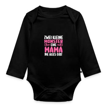 Mama Von 2 Kindern - Baby Bio-Langarm-Body - Schwarz - Vorne