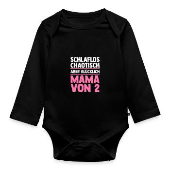 Mom of 2 children - Organic Longsleeve Baby Bodysuit - black - Front