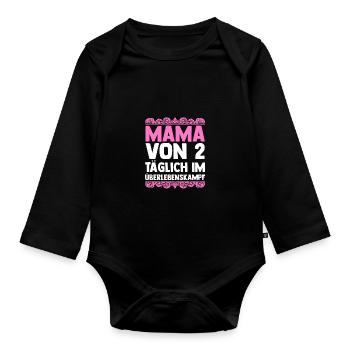 Mama Von 2 Kindern - Baby Bio-Langarm-Body - Schwarz - Vorne