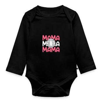 Handballer Mama Mutter Handball - Baby Bio-Langarm-Body - Schwarz - Vorne