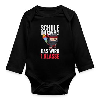 1.Klasse Ninja Erstklässler Geschenk - Baby Bio-Langarm-Body - Schwarz - Vorne