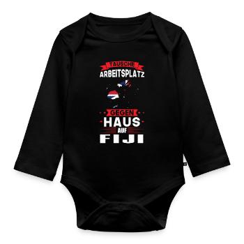 Fiji Flagge Fidschianisch Geschenk - Baby Bio-Langarm-Body - Schwarz - Vorne