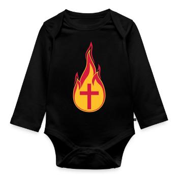 fire flames hot burn burned torch loder - Organic Longsleeve Baby Bodysuit - black - Front
