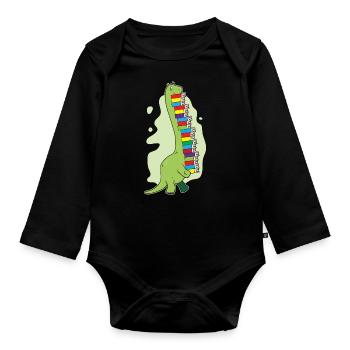 Idée de cadeau de Dino de Bookworm mignon de livre de lecture de dinosaure - Body Bébé bio manches longues - noir - Devant