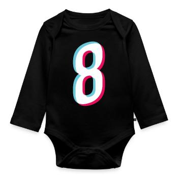 8 - NUMBER 8 - Number 8 jersey number - Organic Longsleeve Baby Bodysuit - black - Front