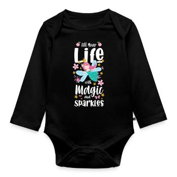 Elfe Schwester Einhorn - Baby Bio-Langarm-Body - Schwarz - Vorne