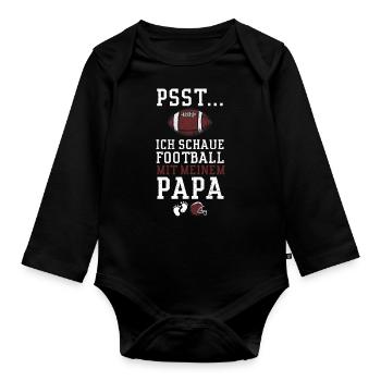 Psst. Ich Schaue Football Mit Papa - Baby Bio-Langarm-Body - Schwarz - Vorne