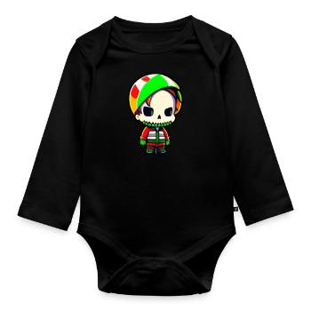Mehrfarbiger Cartoon-Elf - Baby Bio-Langarm-Body - Schwarz - Vorne