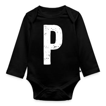 P Letter - Organic Longsleeve Baby Bodysuit - black - Front