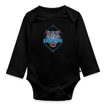 Kasachstan Souvenir Herkunft Schneeleopard - Baby Bio-Langarm-Body - Schwarz - Vorne