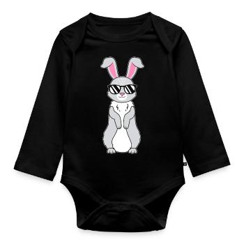 Cooler Hase mit Sonnenbrille Kanninchen Hasen - Baby Bio-Langarm-Body - Schwarz - Vorne