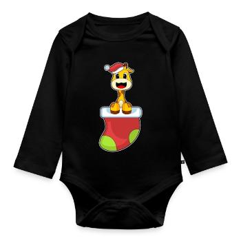 Giraffe Christmas Christmas Sock - Organic Longsleeve Baby Bodysuit - black - Front