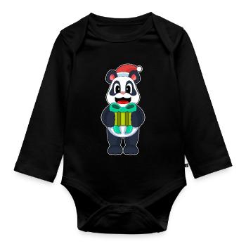 Chapeau de père Noël Panda - Body Bébé bio manches longues - noir - Devant