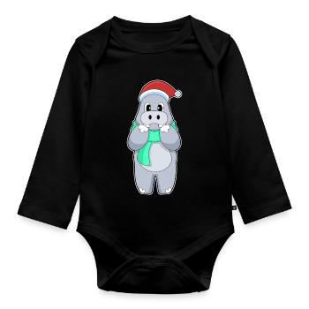 Nilpferd Weihnachten Winter - Baby Bio-Langarm-Body - Schwarz - Vorne