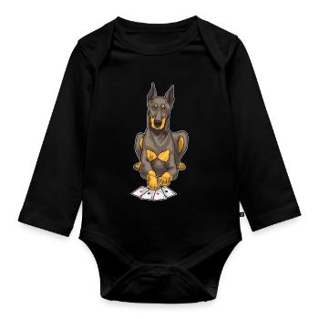 Dobermann Poker Pokerkarten - Baby Bio-Langarm-Body - Schwarz - Vorne