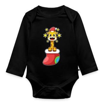 Giraffe Christmas Christmas Sock - Organic Longsleeve Baby Bodysuit - black - Front