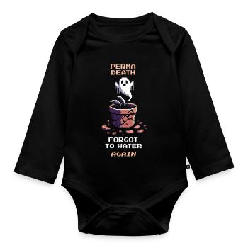 Mort permanente | L’oubli des plantes | Dicton du joueur - Body Bébé bio manches longues - noir - Devant