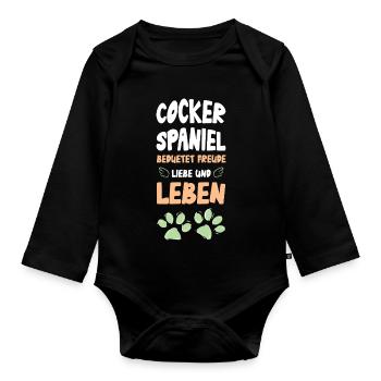 Cocker Spaniel Lebensfreude - Baby Bio-Langarm-Body - Schwarz - Vorne